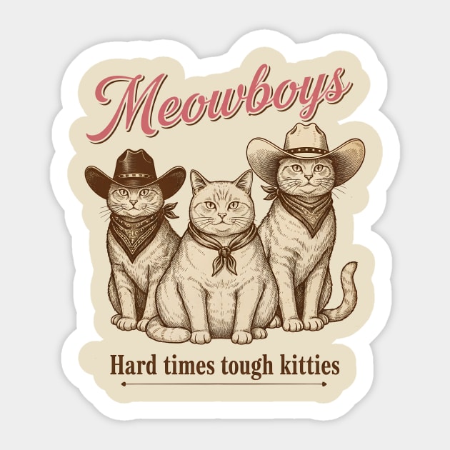 Meowboys Western Cat Cowboys - Hard Times Call for Tough Kitties Vintage Cowboy Cat Meowboys Sticker by ArtistTee ⭐⭐⭐⭐⭐